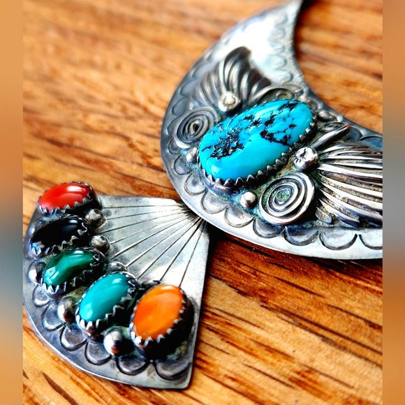 WOW! VINTAGE UNSIGNED NAVAJO RICHARD BEGAY Sterling Silver Multi-Stone Necklace - Picture 2 of 16